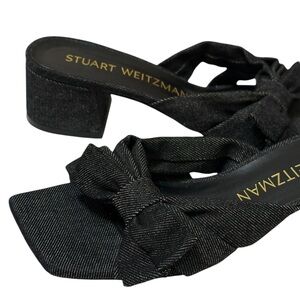 STUART WEITZMAN Sofia 45 Black Denim Slides Block Heels Sandals 8